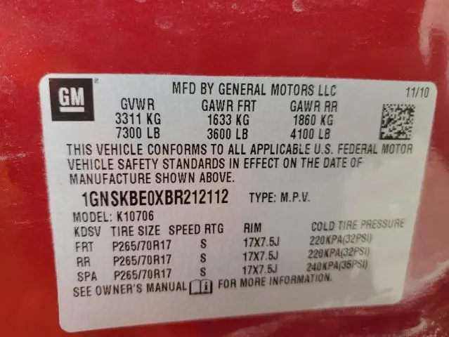 2011 CHEVROLET TAHOE K1500 LT  