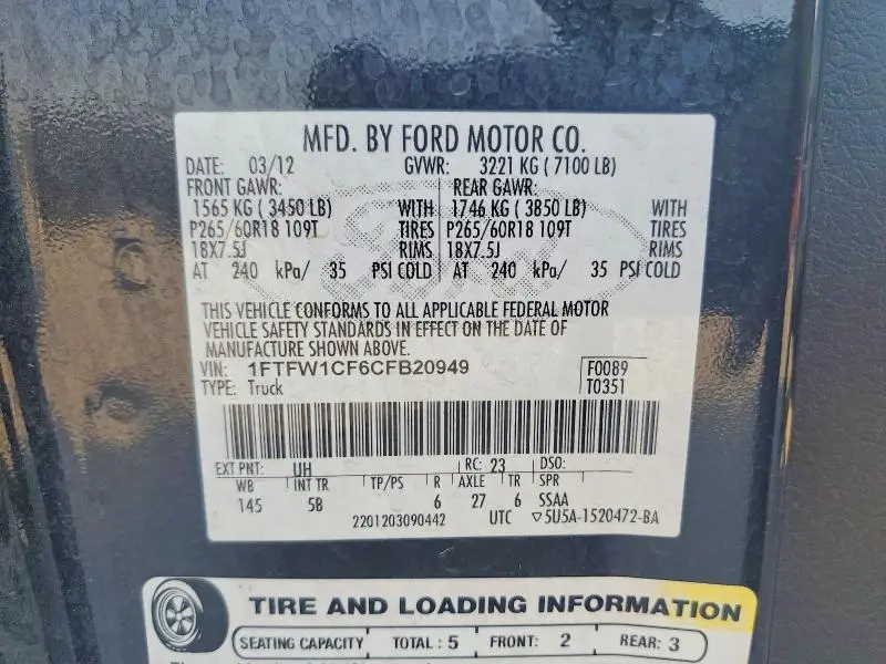 2012 FORD F150 SUPERCREW  