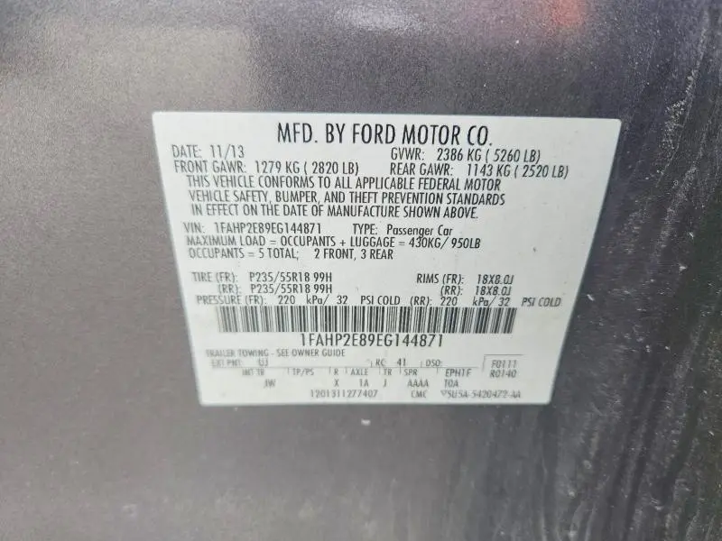 2014 FORD TAURUS SEL  