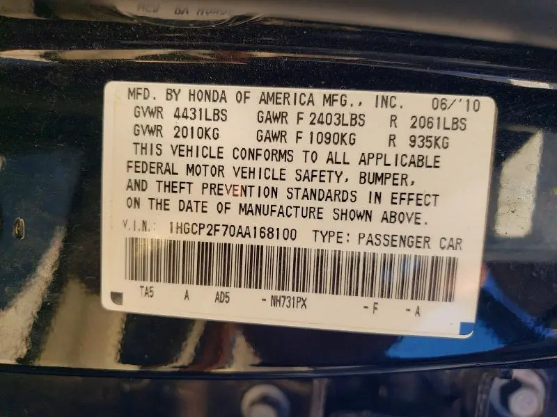 2010 HONDA ACCORD EX  