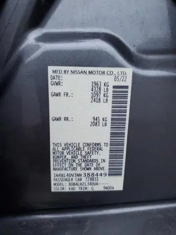 2022 NISSAN ALTIMA SV  