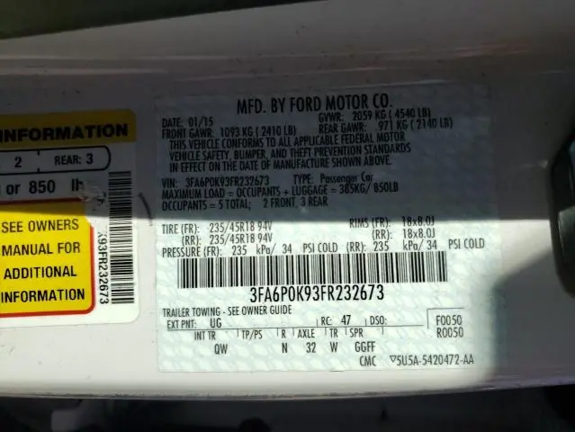 2015 FORD FUSION TITANIUM  