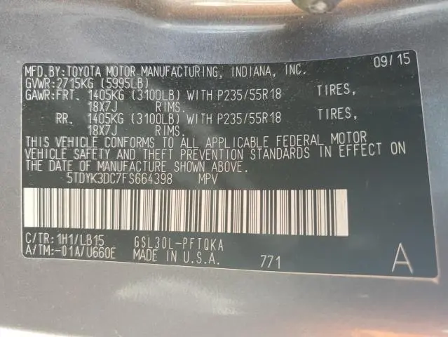 2015 TOYOTA SIENNA XLE  