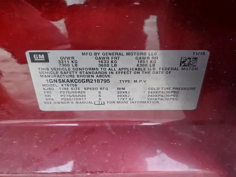 2016 CHEVROLET TAHOE K1500 LS  