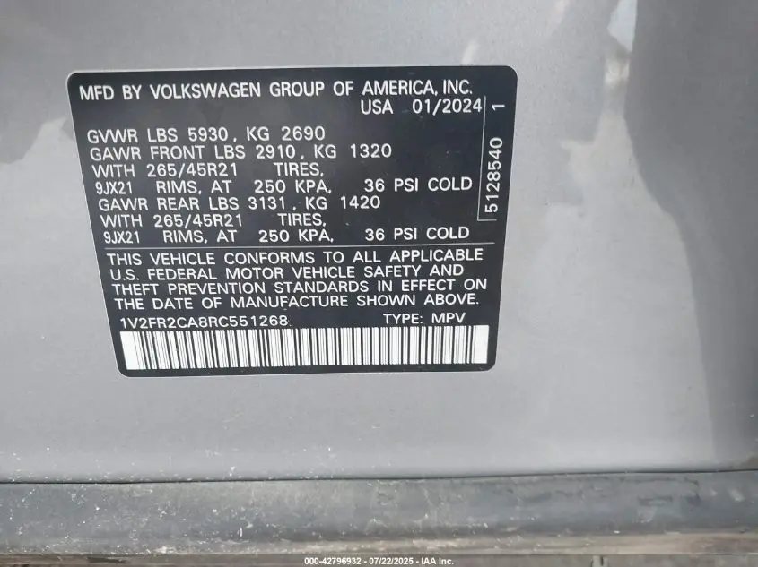 2024 VOLKSWAGEN ATLAS 2.0T SEL PREMIUM R-LINE