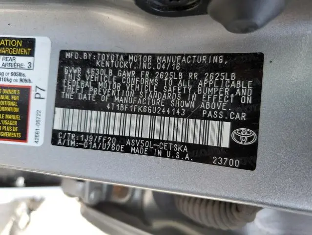 2016 TOYOTA CAMRY LE  