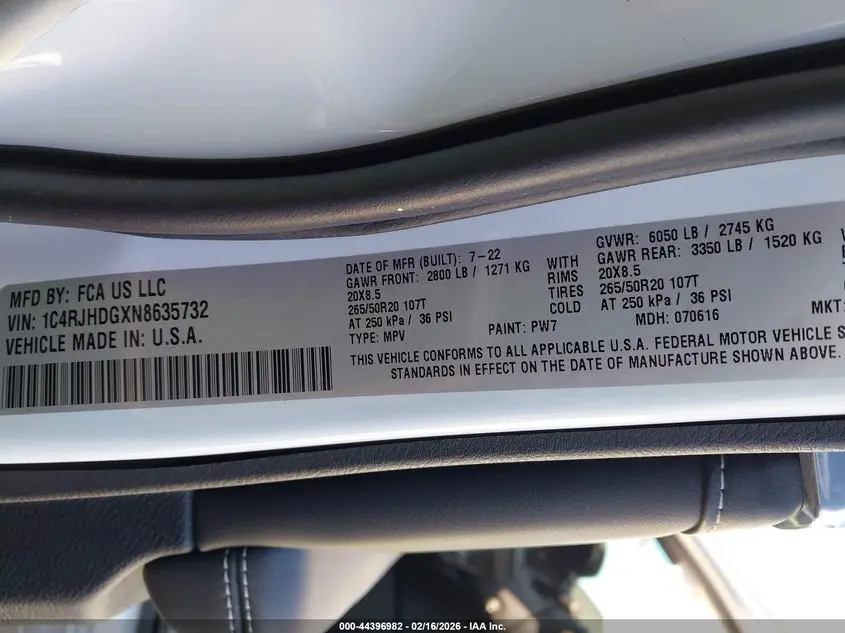 2022 JEEP GRAND CHEROKEE OVERLAND 4X4