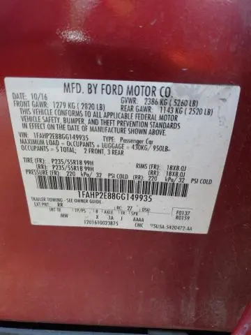 2016 FORD TAURUS SEL