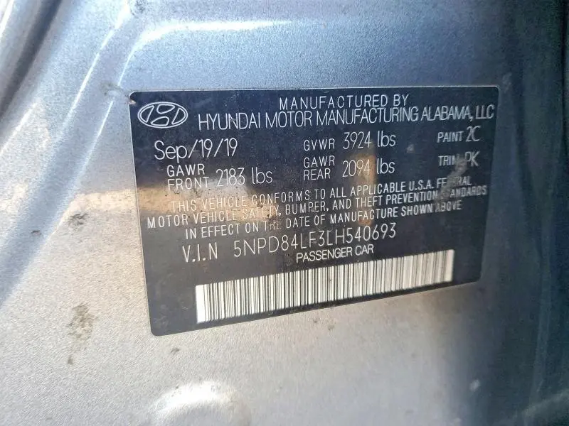 2020 HYUNDAI ELANTRA SEL  