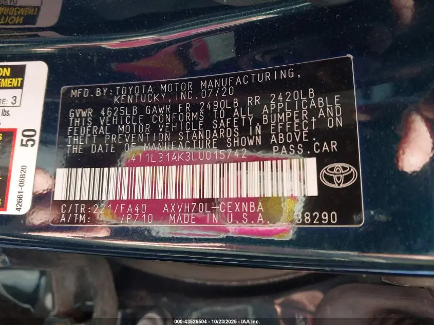 2020 TOYOTA CAMRY LE HYBRID