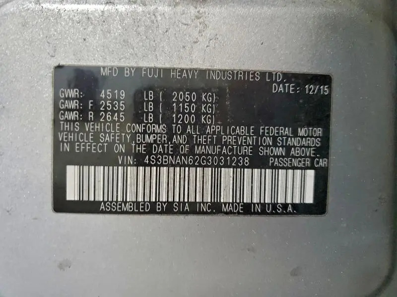 2016 SUBARU LEGACY 2.5I LIMITED  