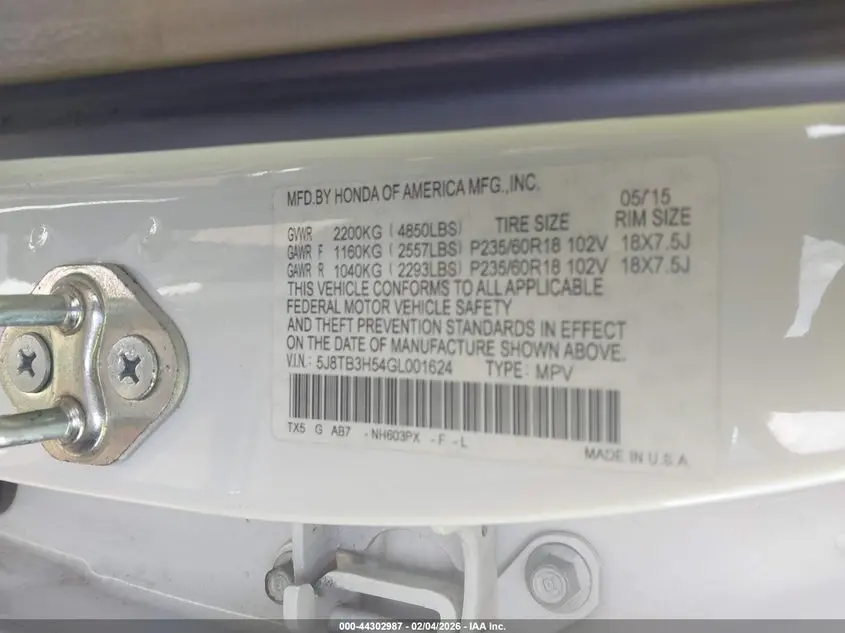 2016 ACURA RDX TECHNOLOGY   ACURAWATCH PLUS PACKAGES/TECHNOLOGY PACKAGE