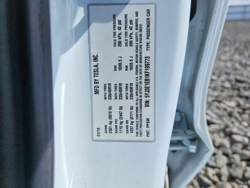 2019 TESLA MODEL 3   