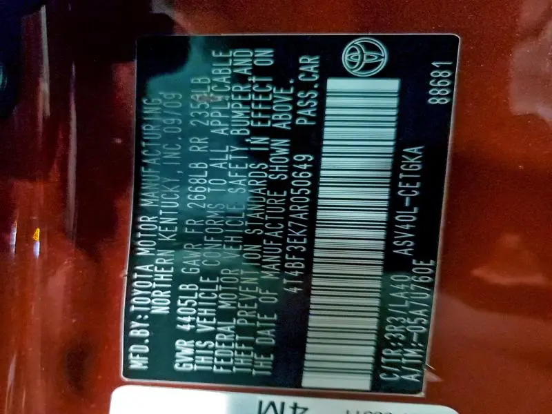 2010 TOYOTA CAMRY BASE  