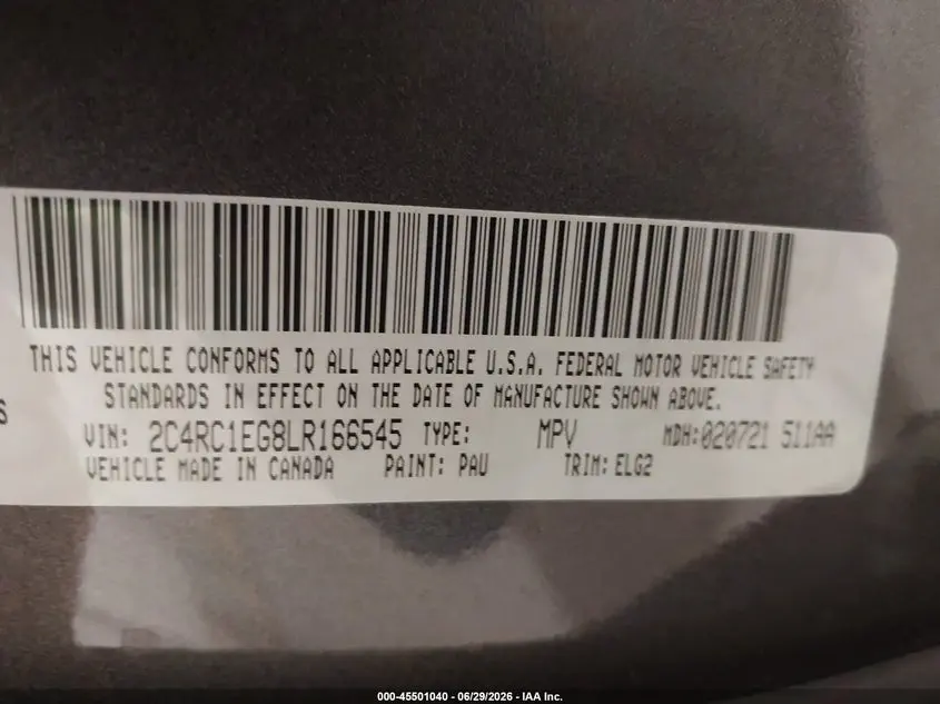 2020 CHRYSLER PACIFICA TOURING L PLUS
