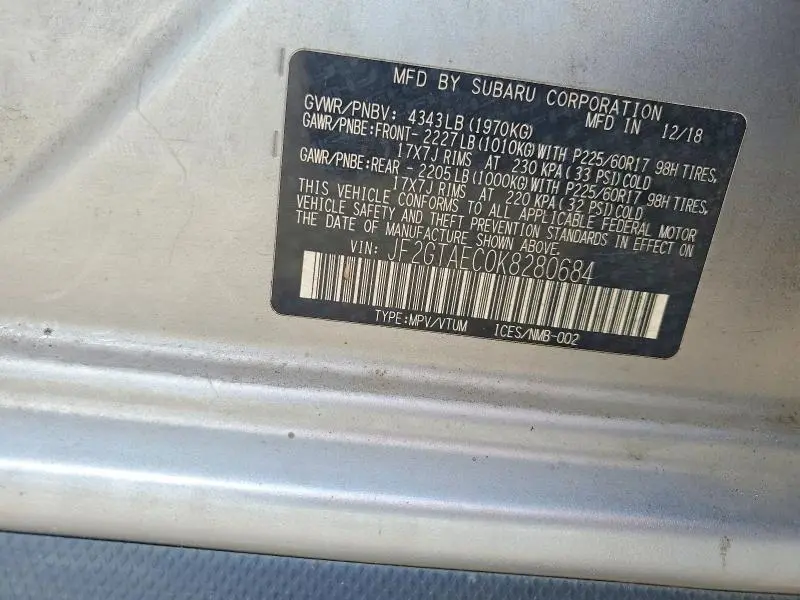 2019 SUBARU CROSSTREK PREMIUM  