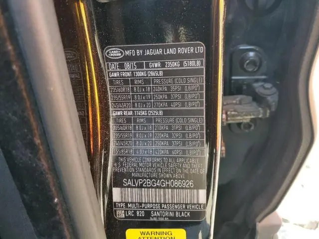 2016 LAND ROVER RANGE ROVER EVOQUE SE  