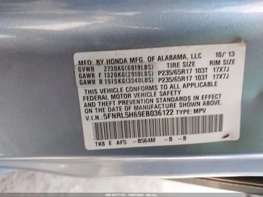 2014 HONDA ODYSSEY EX-L