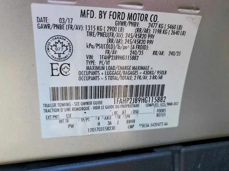 2017 FORD TAURUS LIMITED  