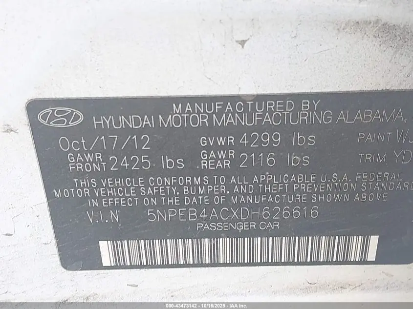 2013 HYUNDAI SONATA GLS