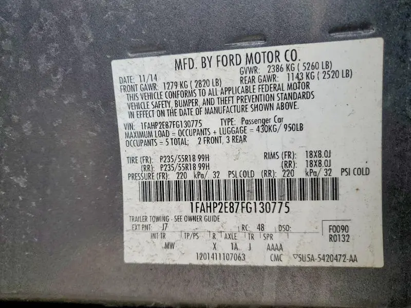 2015 FORD TAURUS SEL  