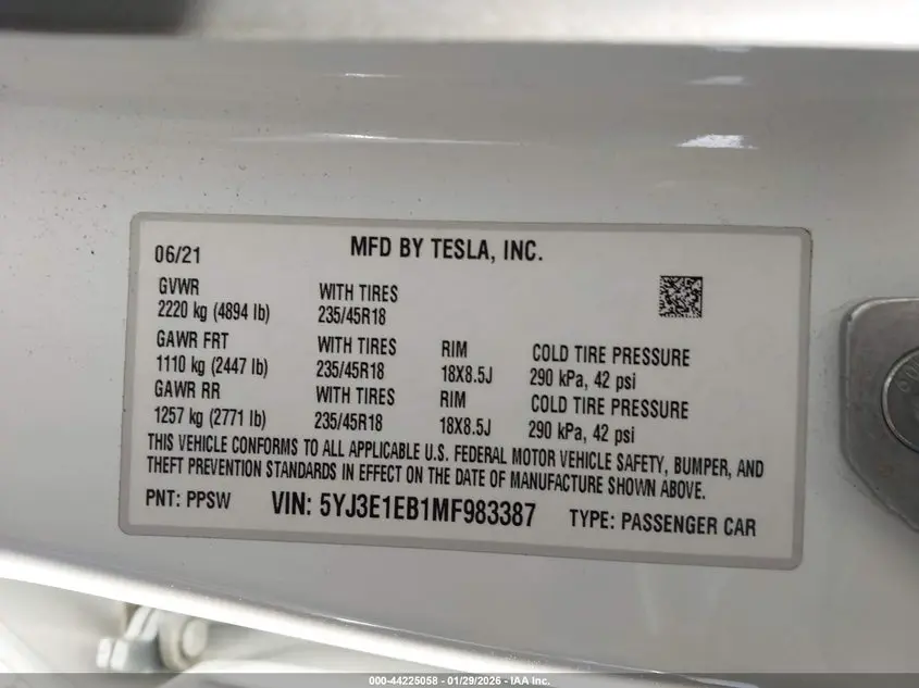 2021 TESLA MODEL 3 LONG RANGE DUAL MOTOR ALL-WHEEL DRIVE