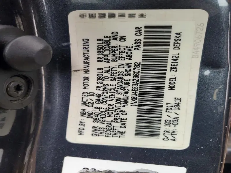 2010 TOYOTA COROLLA S  