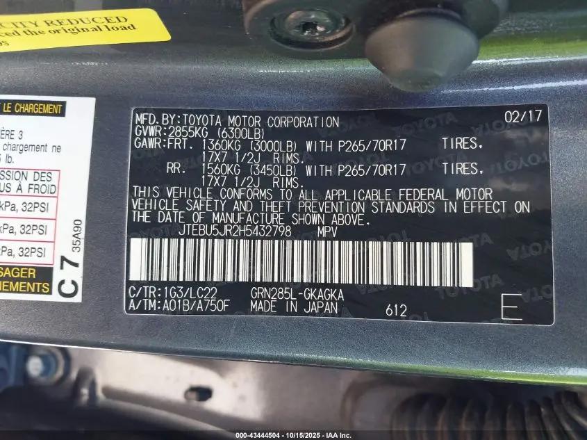 2017 TOYOTA 4RUNNER TRD OFF ROAD PREMIUM