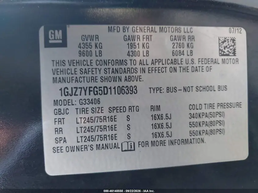 2013 GMC SAVANA 3500 LT