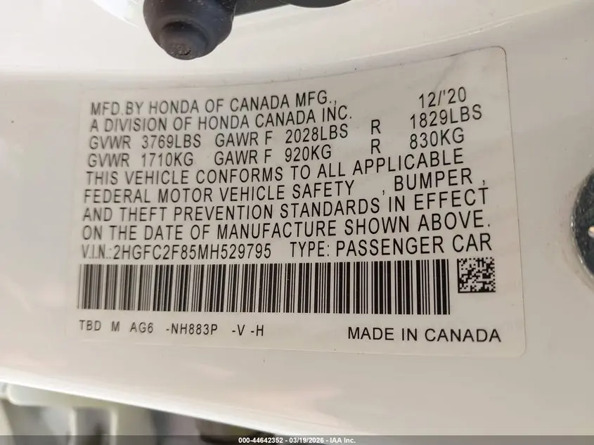 2021 HONDA CIVIC SPORT