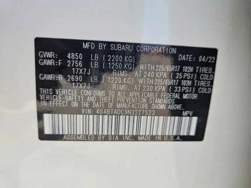 2022 SUBARU OUTBACK PREMIUM  