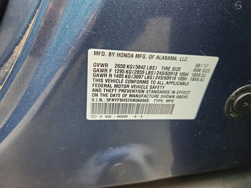 2017 HONDA PILOT EXL  