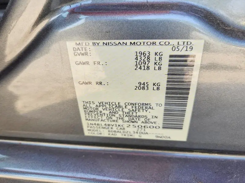 2019 NISSAN ALTIMA 2.5 S  