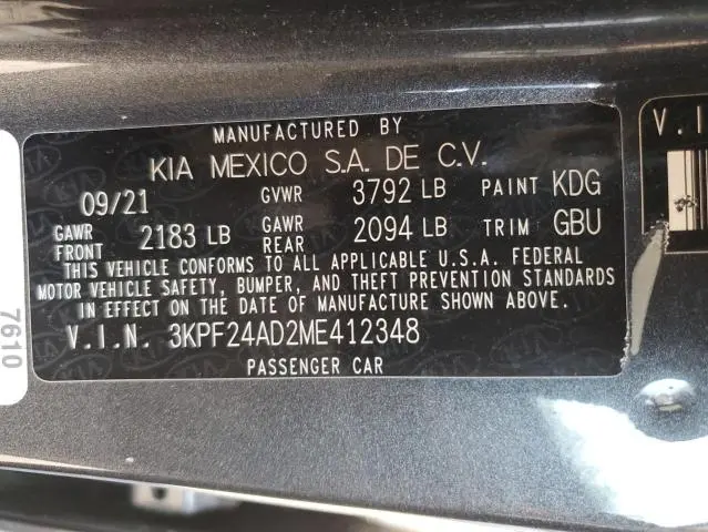 2021 KIA FORTE FE  