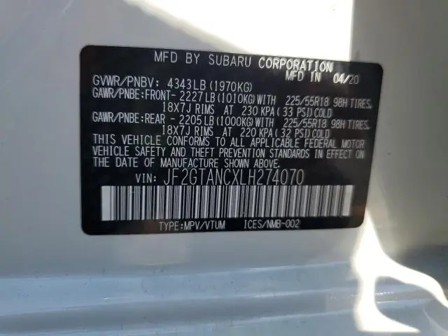 2020 SUBARU CROSSTREK LIMITED  