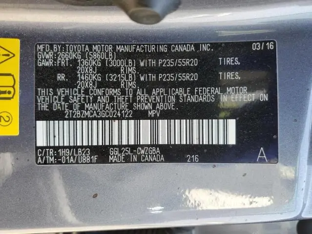 2016 LEXUS RX 350 BASE  