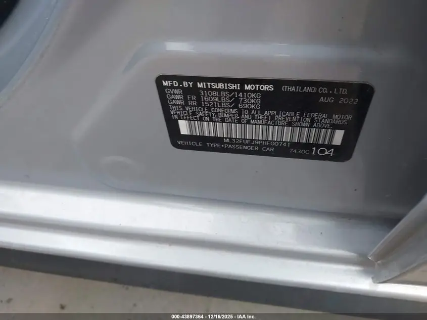 2023 MITSUBISHI MIRAGE G4 BLACK EDITION/ES/LE