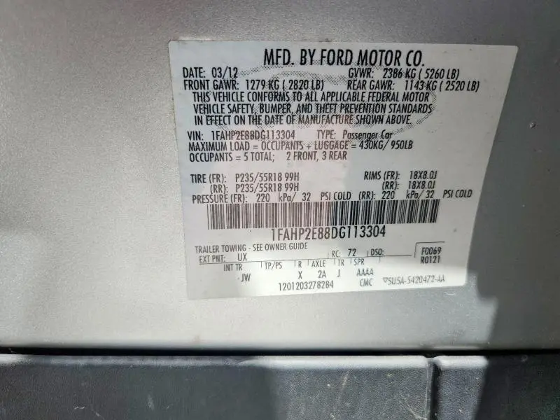 2013 FORD TAURUS SEL  