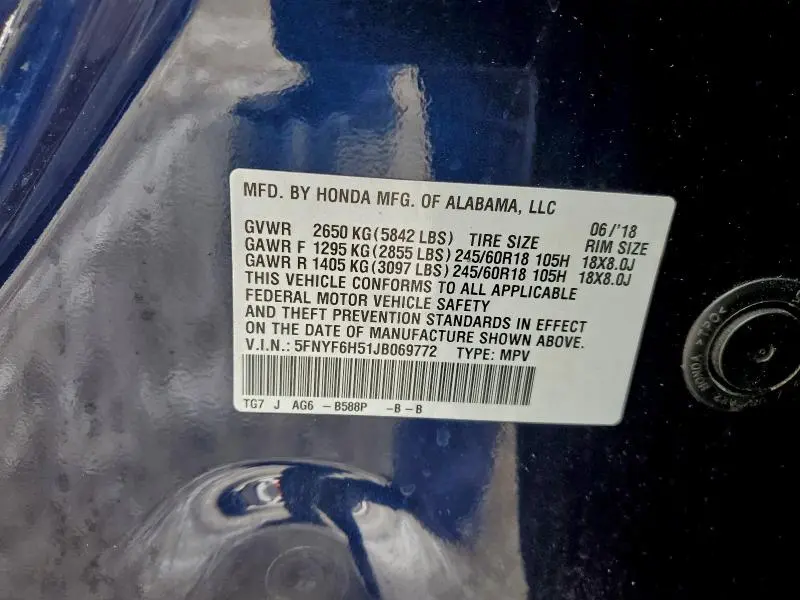 2018 HONDA PILOT EXL  