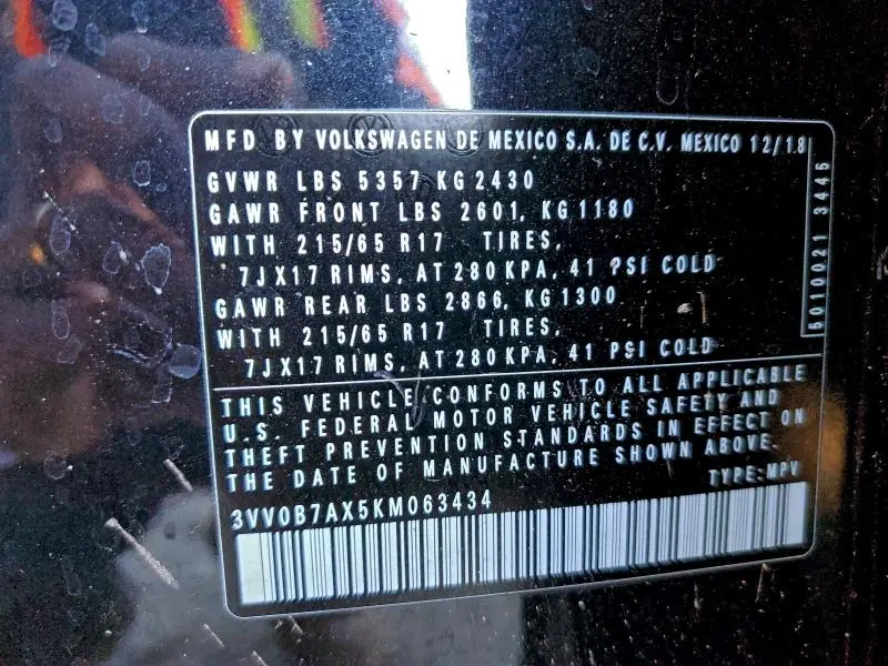 2019 VOLKSWAGEN TIGUAN S  