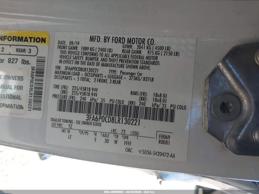 2020 FORD FUSION SEL