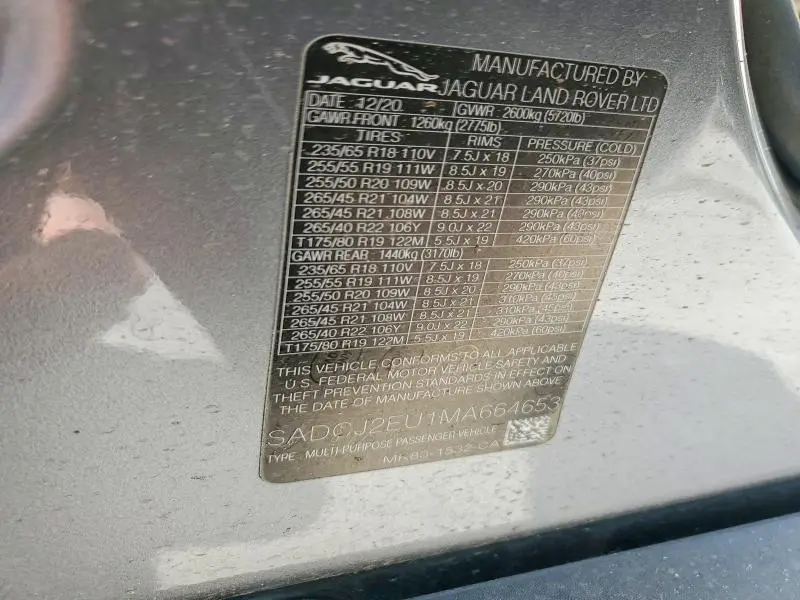 2021 JAGUAR F-PACE S  