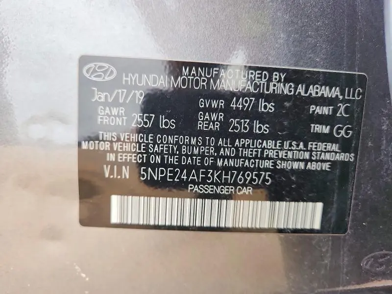 2019 HYUNDAI SONATA SE  