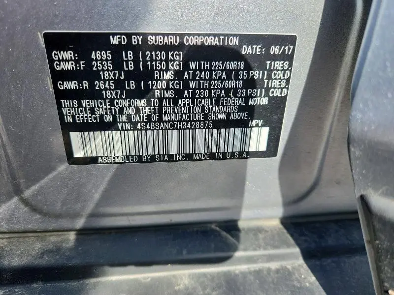 2017 SUBARU OUTBACK 2.5I LIMITED  