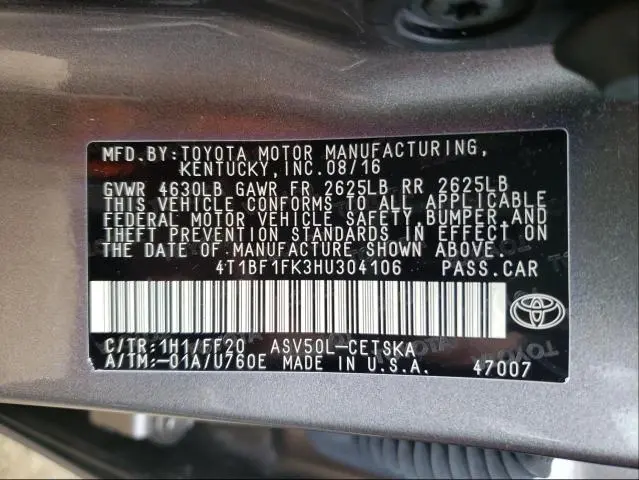2017 TOYOTA CAMRY LE  