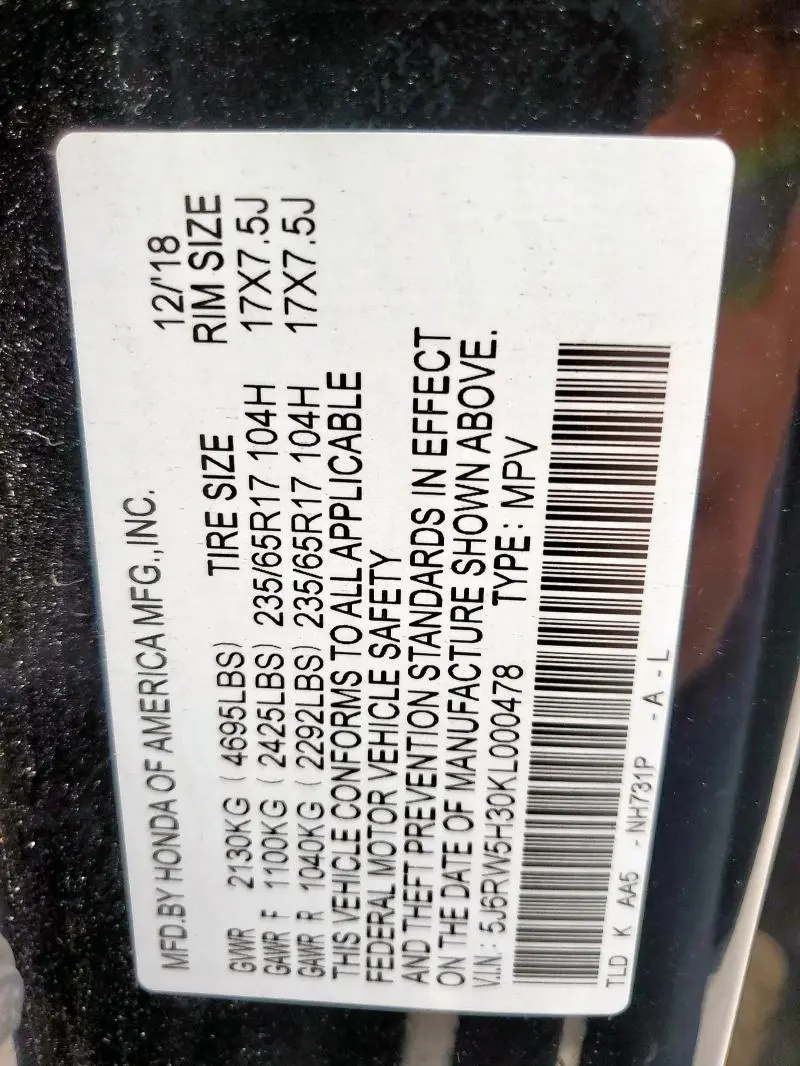 2019 HONDA CR-V LX  