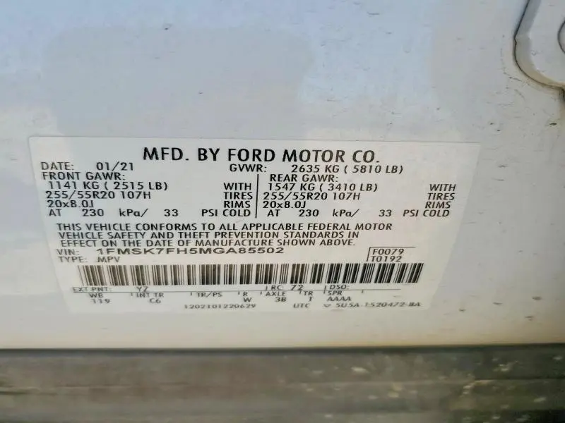 2021 FORD EXPLORER LIMITED  