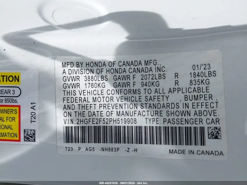 2023 HONDA CIVIC SPORT
