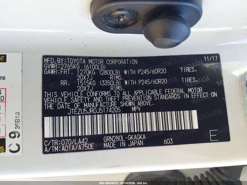 2018 TOYOTA 4RUNNER LIMITED