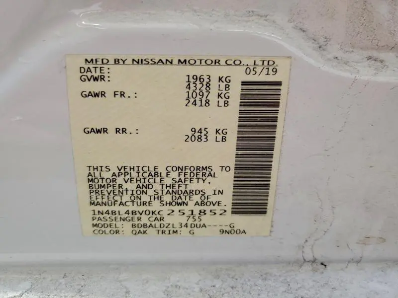 2019 NISSAN ALTIMA S  